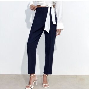 Zara Navy Women's High wasted Trousers